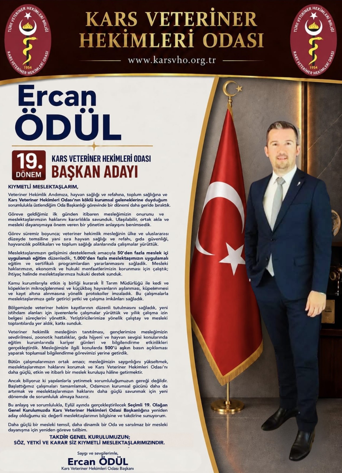 Kars Veteriner Hekimleri Odası 19. Olağan Genel Kurulu Başkan Adaylığı Açıklaması